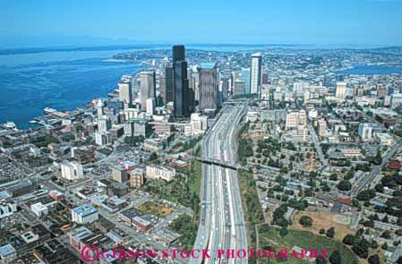 Stock Photo #10347: keywords -  aerial aerials area cities city cityscape cityscapes divided downward elevated five freeway highway horz i interstate metropolitan northwest seattle transportation urban urbanization urbanized view washington