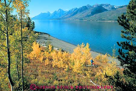 Stock Photo #12044: keywords - aspen autumn daughter fall grand horz jackson lake lakes landscape landscapes mother mountain mountains national park parks released rocky scenery scenic season teton water west western wyoming