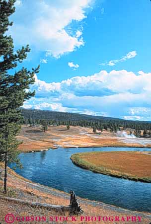 Stock Photo #10963: keywords -  bend bending calm curve curving embankment firehole landscape meadow meadows national nature park parks peaceful pine preserve public quiet reserve river rivers scenery scenic serene serenity tree trees usa vert water wilderness wyoming yellowstone