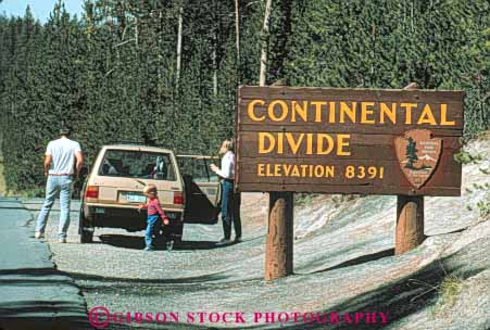 Stock Photo #10982: keywords -  activity continental divide families family horz national outdoor outside park parks people public recreation sign signs usa wyoming yellowstone