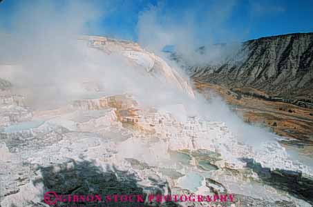 Stock Photo #10995: keywords - calcium carbonate deposit depositing deposition deposits earth formation geologic geological geology geothermal heat heated horz hot mammoth national natural nature park parks public science spring springs terrace terraces thermal travertine usa water white wyoming yellowstone