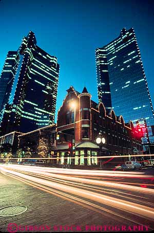 Stock Photo #13034: keywords - buildings cities city dark downtown dusk evening fort ft ft. high lighting lights night office rise square sundance sunset sunsets texas vert worth