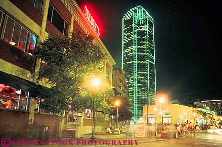 Stock Photo #11825: keywords -  buildings cafe cafes dallas dark district downtown dusk end evening horz lighting lights night social texas west