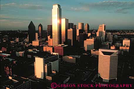 Stock Photo #3324: keywords -  aerial building city cityscape dallas downtown dusk horz lighting night skyline texas
