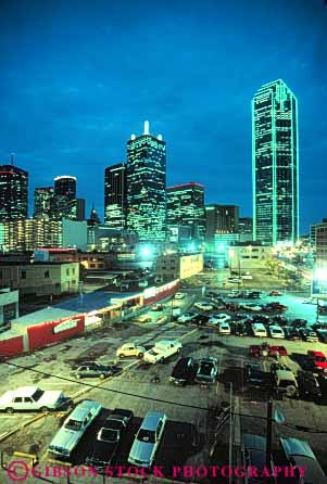 Stock Photo #7550: keywords -  america american architecture auto automobile automobiles autos building buildings business car cars center cities city cityscape cityscapes dallas dark downtown dusk evening light lighting lights modern new night office park parked parking skyline skylines texas urban usa vert west