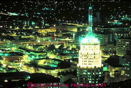 Stock Photo #11452: keywords -  aerial aerials antonio cities city cityscape cityscapes dark downtown dusk elevate elevated evening horz lighting lights night san skyline skylines texas urban view