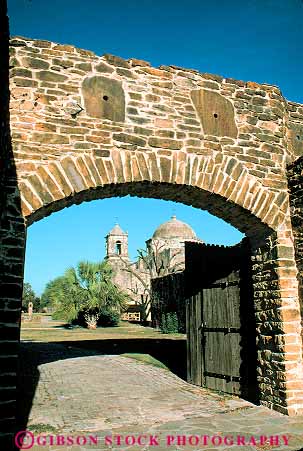 Stock Photo #11453: keywords - american antonio arch arches building church gate historic history jose masonry mexican mission missions national old park parks public san site stone texas vert wall