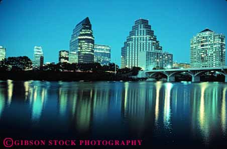 Stock Photo #7866: keywords -  america american architecture austin building buildings business center cities city cityscape cityscapes colorado dark downtown dusk evening horz lake lights modern new night office offices river skyline skylines sunset sunsets texas urban us usa water