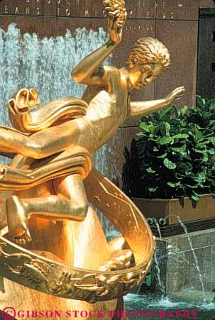 Stock Photo #9079: keywords -  center city courtyard downtown gold golden mall new park plaza plazas rockefeller sculpture sculptures statuary statue summer vert york