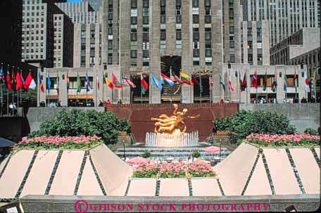 Stock Photo #9080: keywords -  center city courtyard downtown gold golden horz mall new park plaza plazas rockefeller sculpture sculptures statuary statue summer york