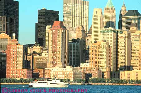 Stock Photo #9093: keywords - boat boating building buildings city cityscape cityscapes downtown horz hudson lower manhattan new office river skyline skylines urban water york