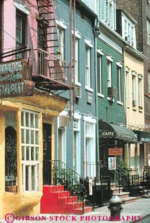 Stock Photo #9101: keywords - apartment building buildings city close crowd crowded downtown greenwich new row rows street together vert village york