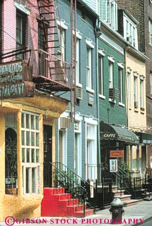 Stock Photo #9101: keywords -  apartment building buildings city close crowd crowded downtown greenwich new row rows street together vert village york