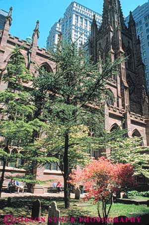 Stock Photo #9125: keywords -  church churches city downtown garden gardens new spring trinity vert york