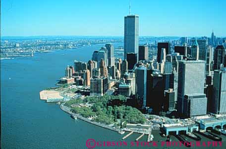 Stock Photo #3328: keywords - aerial building city cityscape downtown harbor horizon horz hudson manhattan new river skyline york