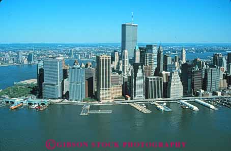 Stock Photo #7565: keywords - aerial america american architecture building buildings business center cities city cityscape cityscapes downtown horz modern new office river skyline skylines urban usa york