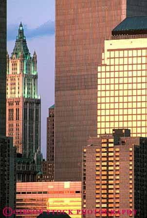 Stock Photo #7571: keywords -  america american architecture building buildings business center cities city cityscape cityscapes downtown dusk light lighting lights modern new office reflection skyline skylines urban usa vert york