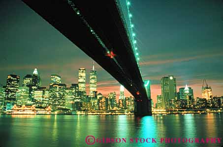 Stock Photo #7573: keywords -  america american architecture bridge brooklyn building buildings business center cities city cityscape cityscapes downtown horz light lights modern new night office skyline skylines urban usa york