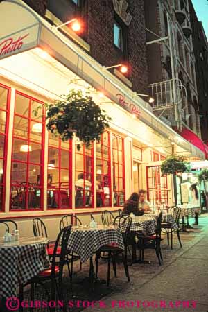 Stock Photo #9155: keywords - cafe cafes city couple dark dine dining dusk evening greenwich new night restaurant restaurants sidewalk vert village york