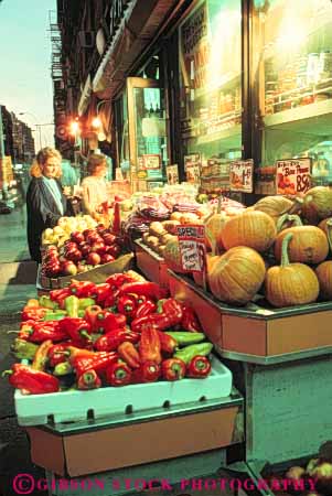 Stock Photo #9156: keywords -  city dark dusk evening greenwich market markets new night produce shopper shopping shops sidewalk store stores vert village woman york