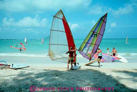 Stock Photo #13059: keywords -  beach beaches destination hawaii hawaiian horz island islands kailua leisure oahu recreation sail sailboards sailing travel tropical vacation wind windsurfer windsurfers windsurfing