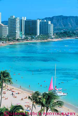 Stock Photo #11734: keywords -  beach blue coast coastal destination elevate elevated hawaii oahu ocean recreation resort resorts shore shoreline travel tropical vacation vert view waikiki water