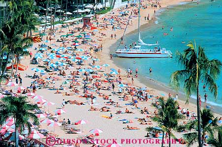 Stock Photo #11735: keywords - beach blue coast coastal crowd crowded destination elevate elevated hawaii horz oahu ocean people recreation resort resorts shore shoreline travel tropical vacation view waikiki water