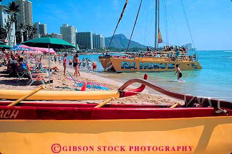 Stock Photo #11741: keywords - beach boat boats catamaran coast coastal colorful destination hawaii horz oahu ocean recreation resort resorts sailboat sailboats shore shoreline tour travel tropical vacation waikiki