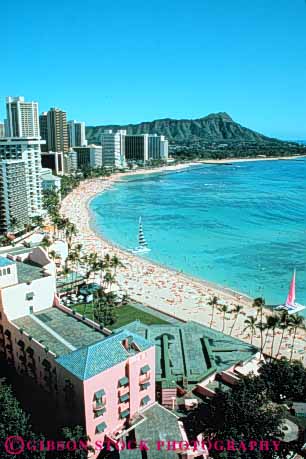 Stock Photo #3339: keywords -  beach building city cityscape downtown hawaii honolulu oahu ocean resort skyline vert waikiki