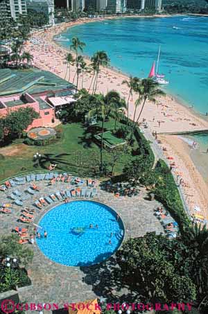 Stock Photo #8620: keywords -  aerial aerials beach beaches circle circular coast coastal destination hawaii hawaiian island islands marine maritime oahu ocean overhead pool resort resorts round sea seashore seawater sheraton shore shoreline surf travel tropical usa vacation vert waikiki water