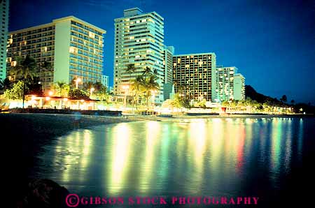 Stock Photo #11746: keywords - beach coast coastal dark destination dusk evening hawaii horz hotel lighting lights night oahu ocean recreation reflect reflection reflects resort resorts shore shoreline travel tropical vacation waikiki