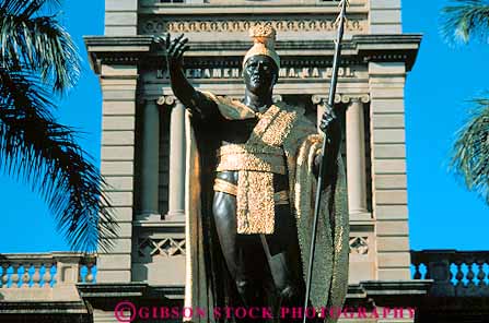 Stock Photo #13095: keywords -  administration building buildings commemorate commemorates commemorating downtown gold golden government hawaii hawaiian honolulu horz kamehameha king landmark landmarks legislature memorial metal municipal oahu public statue statues tropical
