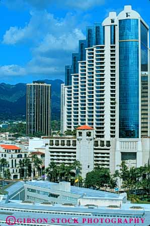 Stock Photo #7580: keywords -  america american architecture building buildings business center cities city cityscape cityscapes downtown hawaii honolulu modern new oahu office skyline skylines tropical urban usa vert