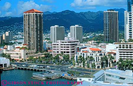 Stock Photo #7583: keywords -  america american architecture building buildings business center cities city cityscape cityscapes downtown hawaii honolulu horz modern new oahu office skyline skylines tropical urban usa