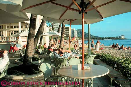 Stock Photo #13111: keywords -  beach beaches cafe cafes destination dine dining hawaii hawaiian horz hotel islands moana oahu patio relax relaxes relaxing resort tourist travel tropical vacation waikiki