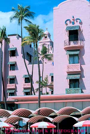 Stock Photo #13112: keywords -  architecture art beach deco design destination hawaii hawaiian historic hotel hotels islands landmark landmarks oahu painted pink resort resorts royal style tourist tradition traditional travel tropical vacation vert waikiki