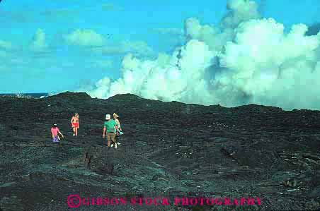 Stock Photo #13138: keywords -  big black earth ecology evaporate flow geologic geological geology hawaii hawaiian hike hikers hiking horz hot island land lava moisture national natural nature near park parks people rock science steam surf vapor volcanic volcano volcanoes