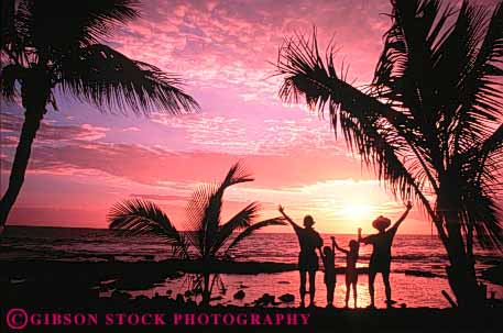 Stock Photo #3557: keywords -  children family hawaii horz husband ocean orange pink released silhouette summer sunset travel tropical vacation warm wife