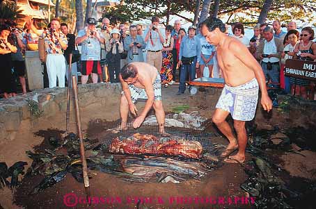 Stock Photo #13175: keywords - big cook cooked cooking hawaii hawaiian heritage horz island islands kailua kona luau luaus men native pig recreation resort royal sport style tourist tourists tradition traditional tropical unearth vacation