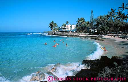 Stock Photo #13177: keywords -  beach beaches big coast coastal cove hawaii hawaiian horz island islands kailua kona ocean recreation sands sea shore shoreline sport surf swimmers tropical vacation water wave white