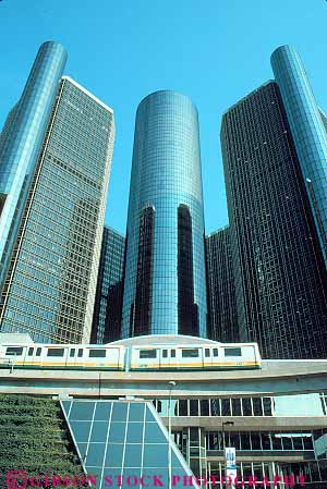 Stock Photo #12228: keywords - architecture building buildings center cities city commute commuter design detroit downtown elevate elevated front high in lightrail mass michigan modern mover new of office people public raise raised renaissance rise style train trains transit transport transportation urban vert