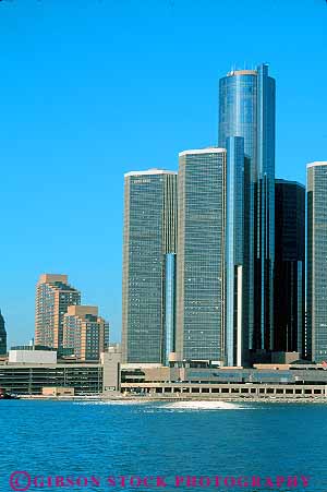 Stock Photo #12229: keywords - architecture building buildings center cities city cityscape cityscapes design detroit downtown great high lakes michigan modern new office renaissance rise river rivers skyline skylines style urban vert waterfront