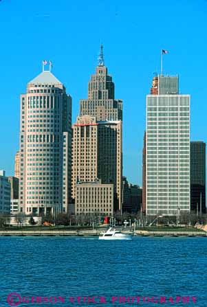 Stock Photo #7585: keywords -  america american architecture boat building buildings business center cities city cityscape cityscapes detroit downtown michigan modern new office river skyline skylines urban usa vert