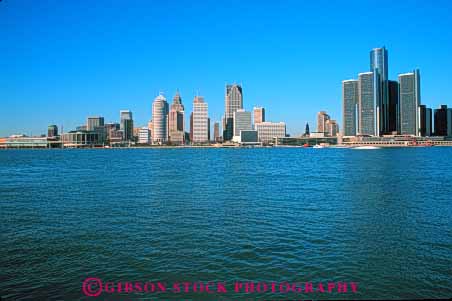 Stock Photo #7586: keywords -  america american architecture building buildings business center cities city cityscape cityscapes detroit downtown horz michigan modern new office river skyline skylines urban usa