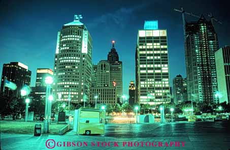 Stock Photo #7590: keywords -  america american architecture building buildings business center cities city cityscape cityscapes detroit downtown hart horz lights michigan modern new night office plaza skyline skylines urban usa