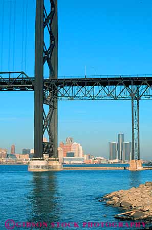 Stock Photo #12241: keywords - ambassador background black border borders boundary bridge bridges canada cities city cityscape cityscapes detroit engineered engineering international metal michigan over river rivers skyline skylines steel suspension usa vert