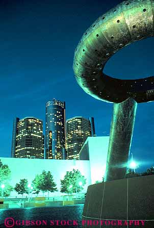 Stock Photo #12251: keywords - and building buildings center cities city dark detroit downtown dusk evening hart lighting lights metal michigan municipal night park plaza plazas public renaissance sculpture urban vert