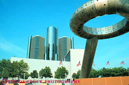 Stock Photo #12252: keywords - and building buildings center cities city detroit downtown hart horz metal michigan municipal park plaza plazas public renaissance sculpture urban