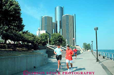 Stock Photo #12253: keywords -  center cities city detroit downtown exercise exercising fitness friend friends friendship health horz jog jogger joggers jogging men michigan near pair renaissance run runner runners running runs two urban waterfront workout