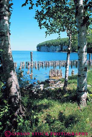 Stock Photo #13209: keywords - fayette great historic lakes landscape michigan midwest old park parks peninsula pilings region scenery scenic state stone upper vert wharf